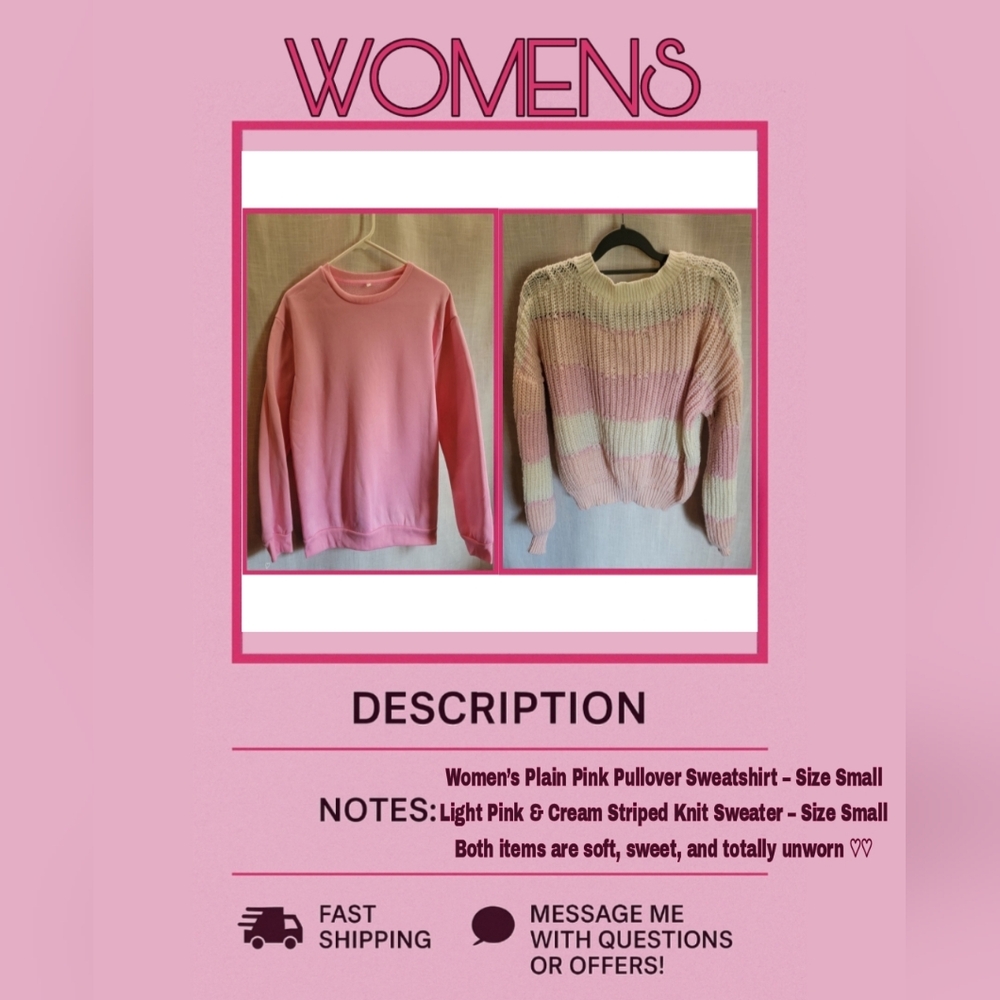Pink Cozy Girl 2PC Bundle – Knit Sweater + Pullover Sweatshirt (NWOT)